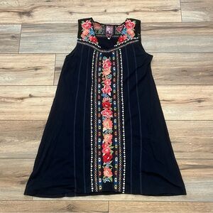 JWLA By Johnny Was Rina Yoke Tank Long Tunic SZ Medium Black Floral